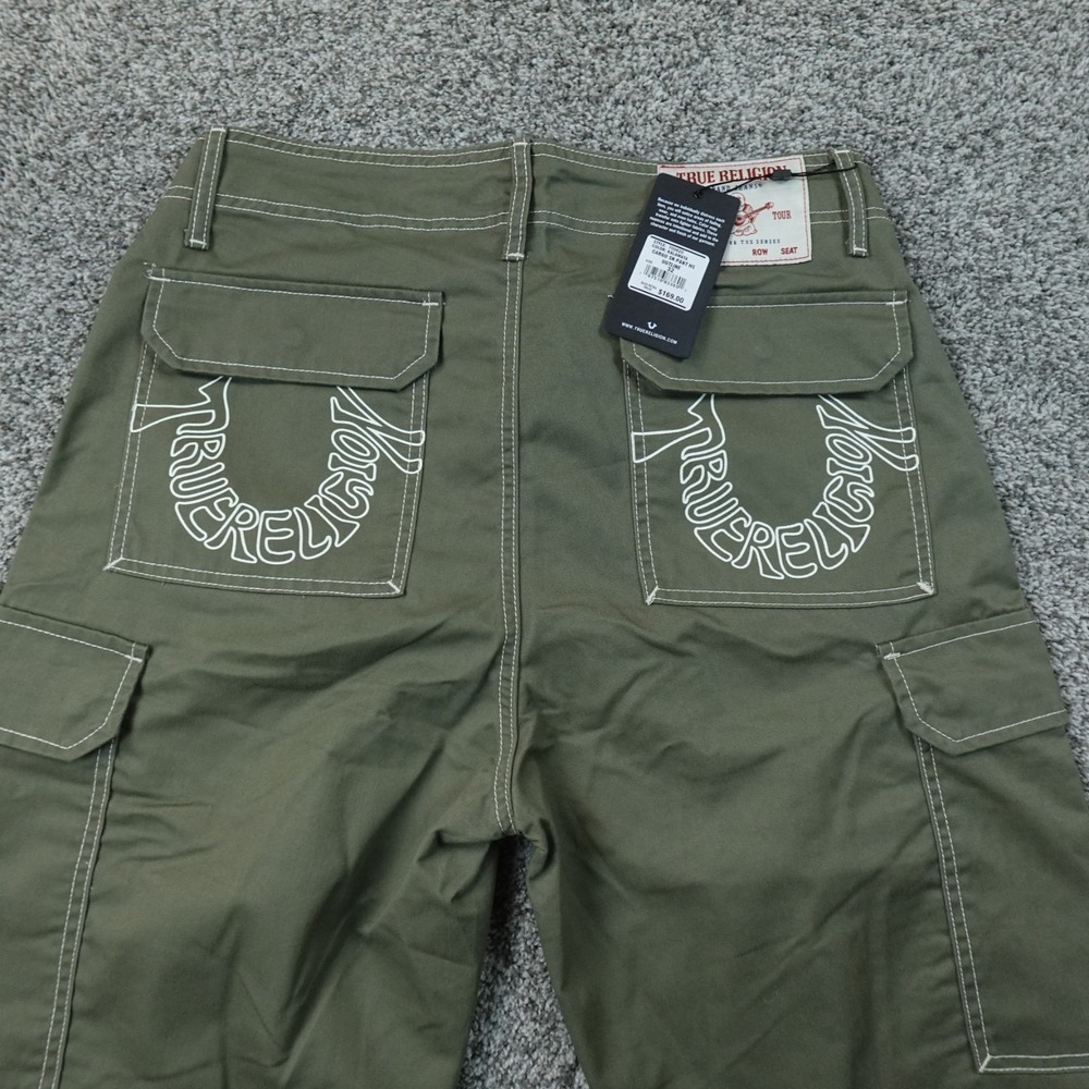 NEW True Religion Pants Mens 32X33 Green Cargo Baggy Contrast Stitch Flap Pocket